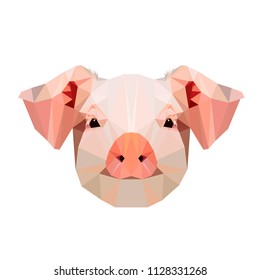 Low poly piglet face on white background. Polygonal style trendy modern logo design. Suitable for printing on a t-shirt or sweatshirt, shirt design, shirt print, Symbol of the new 2019 year.