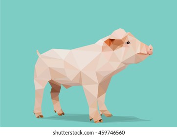 Low poly piglet on Blue mint background