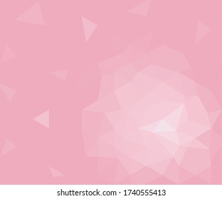 Low poly pink abstract background with flower and flying leaves.