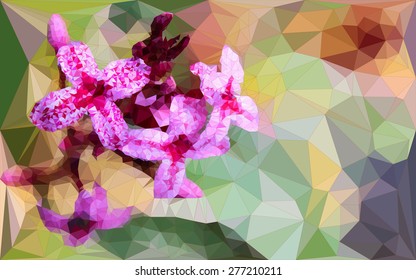  Low poly of pink flower on colorful background. Vector illustration triangular style