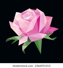 Low poly with pink rose on black background