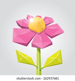 low poly pink spring flower. flower background. flower logo design element