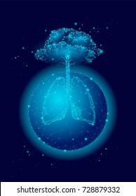 Low poly planet Earth lungs tree. Ecological business nature save forest protection concept fresh pure air. Polygonal triangle geometric eco vector illustration