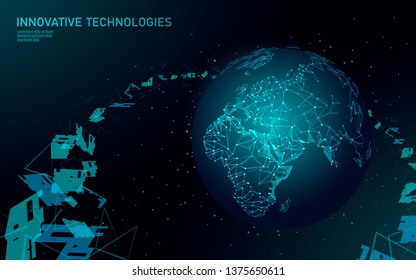 Low Poly Planet Earth Space Debris. Environmental Atmosphere Waste Artificial Metal Satellite Pollution. Orbital Garbage Crash Danger Hazard Parts. Polygonal Technology Vector Illustration