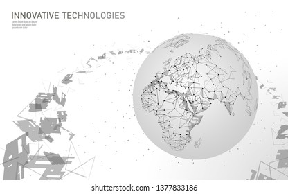 Low Poly Planet Earth Space Debris. Environmental Atmosphere Waste Artificial Metal Satellite Pollution. Orbital Garbage Crash Danger Hazard Parts. Polygonal Technology Vector Illustration