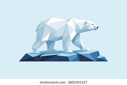 Low Poly Polar Bear on Arctic Ice Vector Illustration – Geometric Wildlife Polygon Art Design
