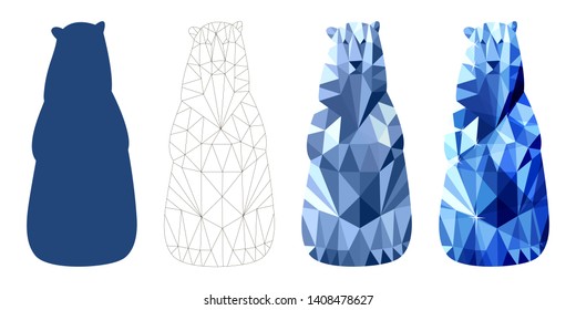 Low poly polar bear. Silhouette, polygonal linear, polygonal blue bear isolated on white