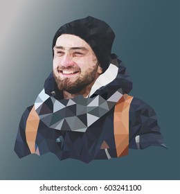 Low Poly, Polygon Art. Illustration Boy Portrait.