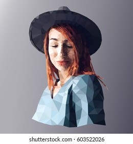 Low Poly, Polygon Art. Illustration Woman Portrait.