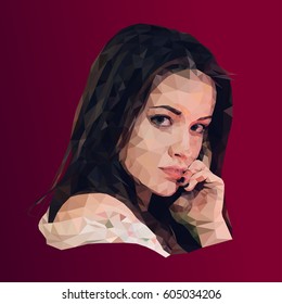 Low Poly, Polygon Art. Illustration Girl Portrait.