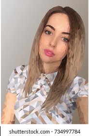 Low poly, polygon art. Illustration girl portrait.