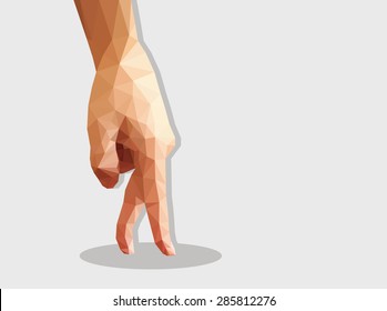 low poly polygon left hand goes sweeping fingers.