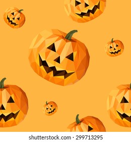 low poly polygon pattern pumpkin for Halloween seamless texture in orange