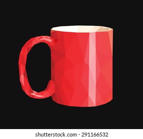 low poly polygon red mug hot drink cup.