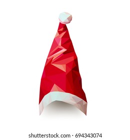 Low poly (low polygonal) geometric modern style Santa hat. Christmas design element