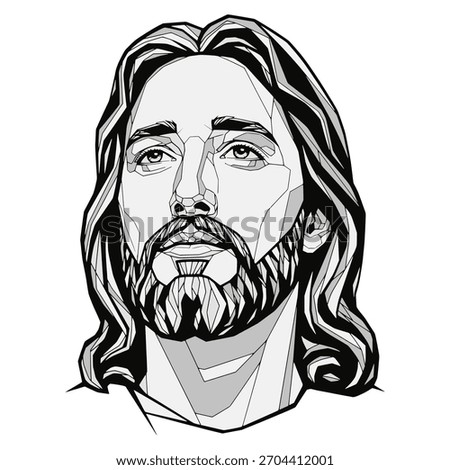 Low Poly Polygonal Jesus Christ Portrait Illustration in Modern Black and White