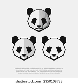 Low poly, polygonal panda head logo set, black and white isolated background, Premium design collection - Vector Illustration