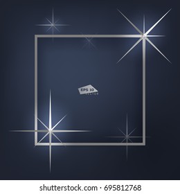 Low poly (low polygonal) shiny silver stars and frame. Vector background / backdrop, template, mock up