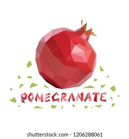 Low poly pomegranate on white background. Poligonal vector illustration.