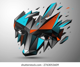 Low poly portrait exploring fear, vulnerability and loss of identity, a human emotional state dissolving inside a digital, fragmented reality of modern world with developing AI technologies.