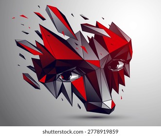 Low poly portrait exploring fear, vulnerability and loss of identity, a human emotional state dissolving inside a digital, fragmented reality of modern world with developing AI technologies.
