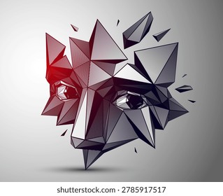Low poly portrait exploring fear, vulnerability and loss of identity, a human emotional state dissolving inside a digital, fragmented reality of modern world with developing AI technologies.