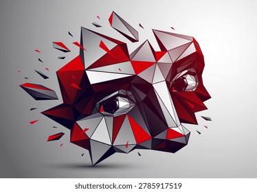 Low poly portrait exploring fear, vulnerability and loss of identity, a human emotional state dissolving inside a digital, fragmented reality of modern world with developing AI technologies.