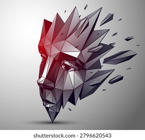 Low poly portrait exploring fear, vulnerability and loss of identity, a human emotional state dissolving inside a digital, fragmented reality of modern world with developing AI technologies.