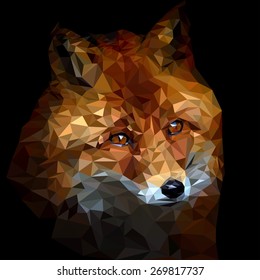 Low poly portrait. Fox. Illustration.