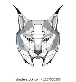 low poly portrait of a lynx  with points, graphic monochrome illustration