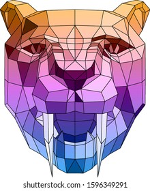 low poly portrait of Saber-toothed tiger in gradient, , sketch vector graphic colour illustration on white background, sketch for postcards, posters, notebooks, banners, posters.