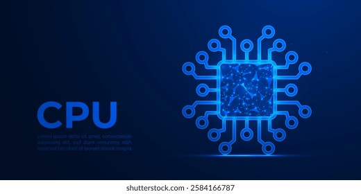 Low Poly Processor Icon Design: Modern Geometric Representation of a Computer Processor, Ideal for Digital and Tech Projects