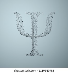 Low poly Psi symbol consisting of points, lines