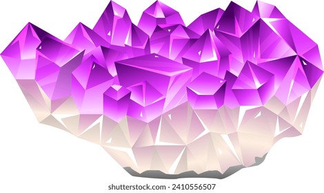 Low poly purple crystals on white background. Geometric amethyst gemstones vector design. Precious stones and mineral concept vector illustration.