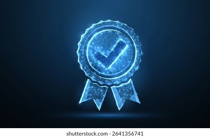 Low poly Quality icon check. Quality guarantee, premium choice, good product, choose warranty, best choice, certificate concept illustration or background