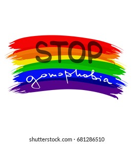 Low poly rainbow .  Handwritten text Stop gomophobia.  Unconventional sexual orientation for LGBT gay and lesbian parade. Geometric polygonal vector