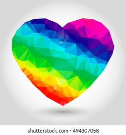 Low poly rainbow heart. Vector illustration EPS10. Gay culture sign. Design element for poster, banner, flyer.