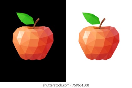 Low poly red apple on black and white