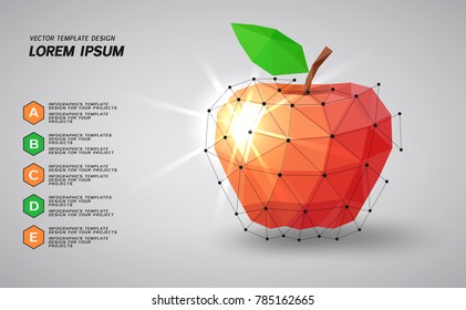 Low poly red apple on gray background. Vector illustration