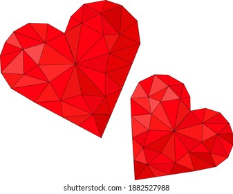 Low poly red hearts. Vector of two bright hearts.