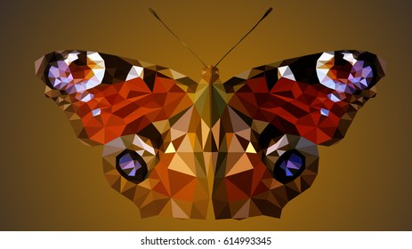 Low poly red realistic butterfly isolated on dark background. Template vector illustration for spring, summer backgrounds, app, web. Spring icon. High quality vector illustration. Wallpaper colored