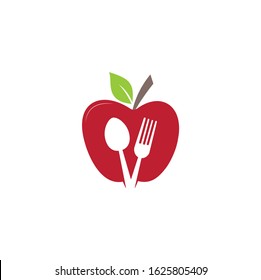 Low Poly Restaurant Logo, Baby Food, Health Care And Organic Food Industry, Takeaway Vector Icon, Spoons In Apple Baking. Herbal Diet Food Heart Illustration.	