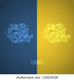 Low Poly Romania Map with National Colors - Infographic - Vector Illustration