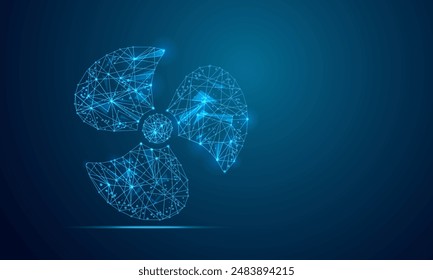 Low poly Rotation Fan wireframe mesh polygonal vector illustration. isolated on a dark blue background.
