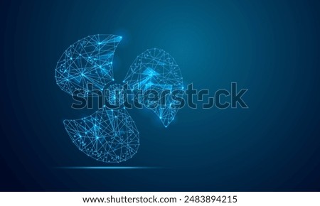 Low poly Rotation Fan wireframe mesh polygonal vector illustration. isolated on a dark blue background.
