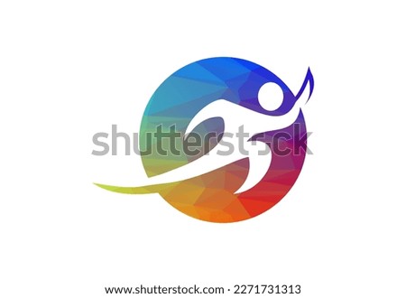 Low Poly and The running man logo design, Vector design template
