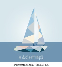 low poly sailing yacht. vector illustration