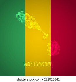 Low Poly Saints Kitts and Nevis Map with National Colors - Infographic - Vector Illustration