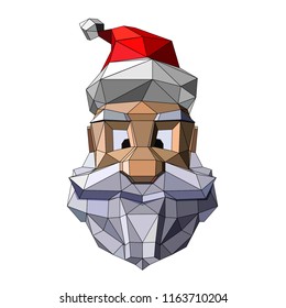 low poly santa in colour, sketch vector graphic colour illustration