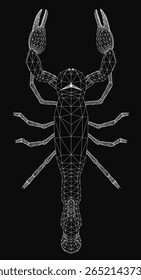 Um escorpião de pólipo baixo com formas geométricas intrincadas destaca-se contra um fundo preto elegante. O contraste nítido destaca seu design detalhado, criando um visual moderno e impressionante.